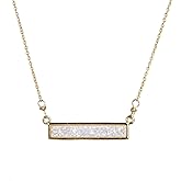 White Druzy Bar Necklace- Real Drusy Gemstone- 17 Inch Length- Women's Jewelry Gift for Her