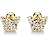 14K Gold Plated Butterfly Stud Earrings for Women Small Hypoallergenic Cubic Zirconia Earrings Trendy Dainty Cute Screw Back Ear Studs Minimalist Everyday Wear