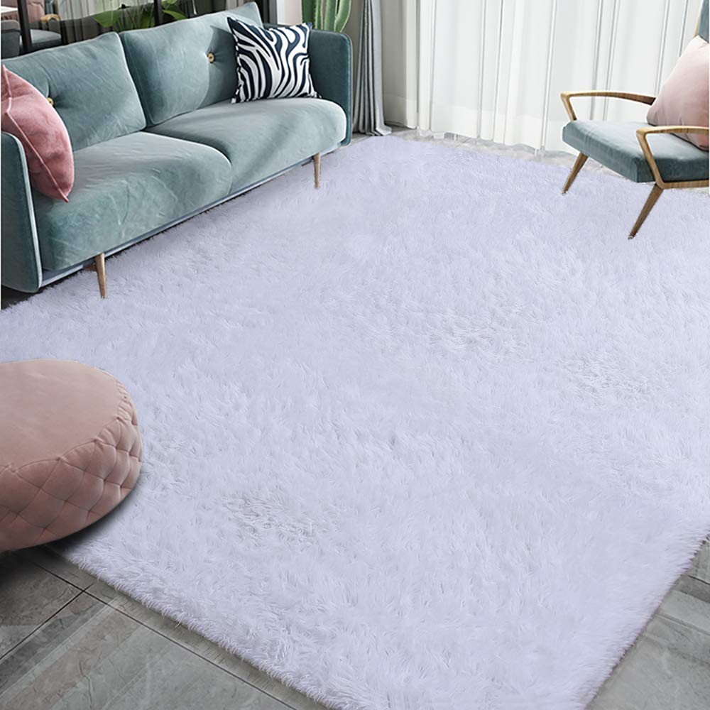 Homore Luxury Fluffy Area Rug Modern Shag Rugs for Bedroom Living Room, Super Soft and Comfy Carpet, Cute Carpets for Kids Nursery Girls Home, 3x5 Feet White