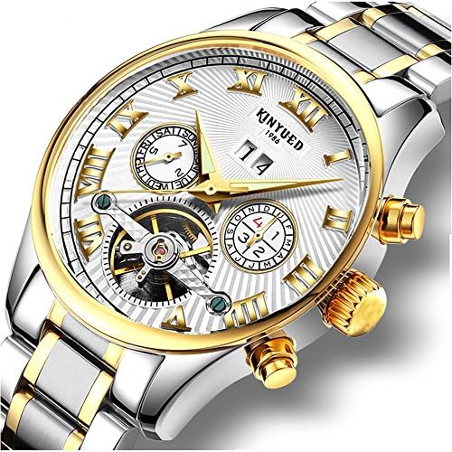 Swiss Men's Automatic Tourbillon Mechanical Watch Calendar Waterproof Luminous Stainless Steel Band