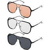 JATEBI 3 Pcs Retro Oversized Aviator Sunglasses for Women Men Square Semi Rimless Aviator Sun Glasses 70s Vintage Trendy Shades
