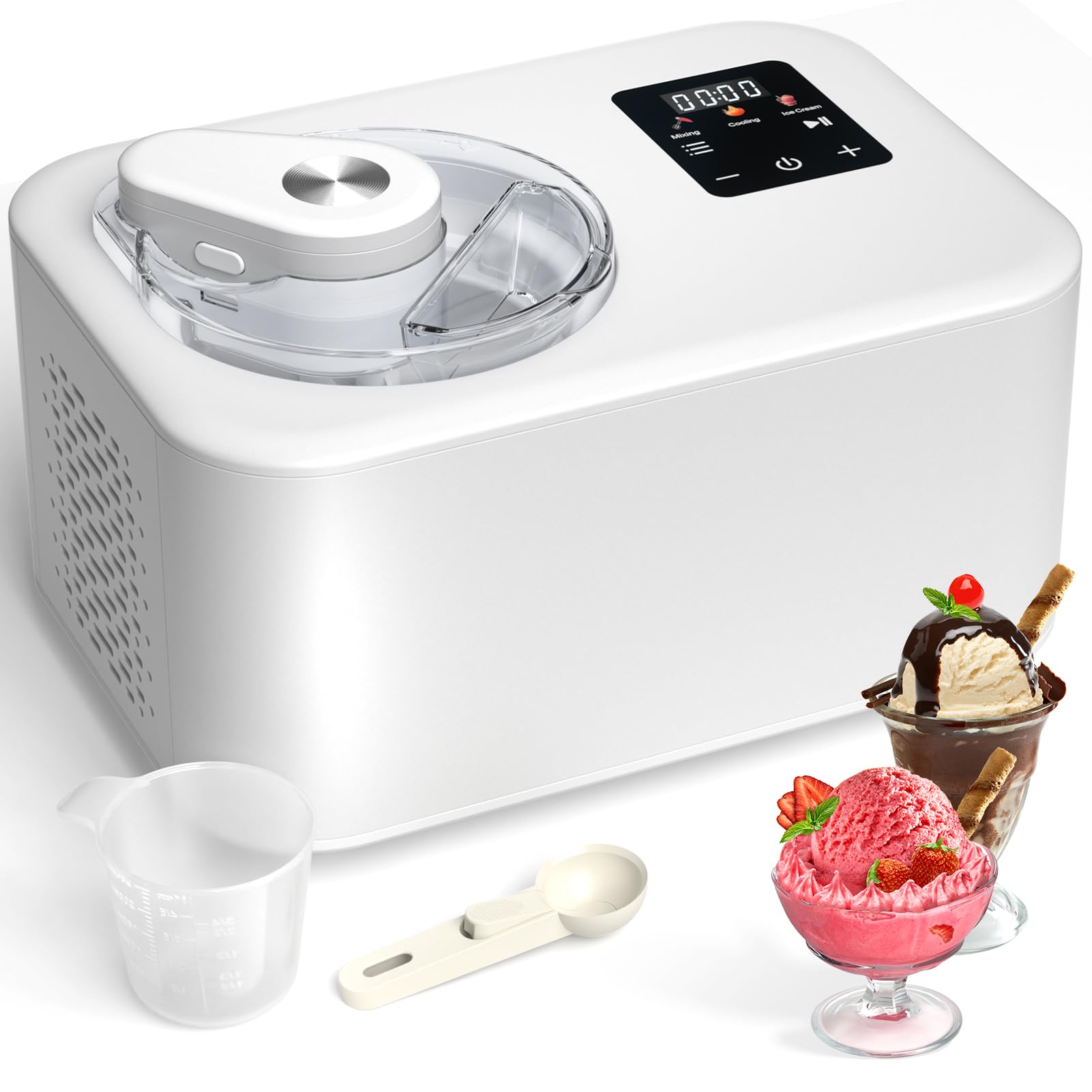 Photo 1 of Ice Cream Maker with Compressor 2.1 Quart Automatic Ice Cream Maker Machine with Compressor 3 Modes Electric Ice Cream Maker No Pre Freezing Stainless Steel LCD Digital Display Timer Sorbet Maker
