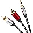Nanxudyj 3.5mm to 2RCA Audio Cable 3ft,Nylon-Braided 3.5mm AUX to 2RCA Audio Cable for Stereo Receiver Speaker Smartphone Tablet HDTV MP3 Player & More Stereo Cable Audiophiles Headphone 2RCA Cable