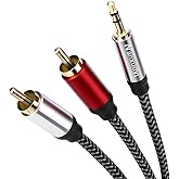 Nanxudyj 3.5mm to 2RCA Audio Cable 3ft, Nylon-Braided 3.5mm AUX to 2 RCA Audio Cable for Stereo Receiver Speaker Smartphone T