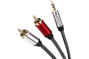 Nanxudyj 3.5mm to 2RCA Audio Cable 1ft, Nylon-Braided AUX Cable for Stereo Receiver, Speaker, Smartphone, Tablet, HDTV, MP3 Player & More - Audiophile Headphone Stereo Cable