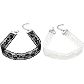 RUIFUU 2Pcs Black White Lace Choker,Lace Goth Tattoo Necklace Set for Women | Velvet Lace Choker Necklaces Set Adjustable Gothic Tattoo Necklaces,Classic Choker Chain Jewelry Gifts for Women Layered