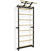 Gsskny Swedish Ladder, Wood Stall Bars Suspension Trainer with Pull-Up Bar &amp; Rings for Straps, Swedish ladders Wall Gym Adult, Wall-Mounted Workout Ladder