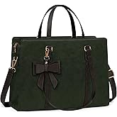 Laptop Bag for Women 15.6 inch Laptop Tote Bag Waterproof Leather Computer Bag Large Lightweight Briefcase Professional Business Office Work Bag, Dark Green with Coffee