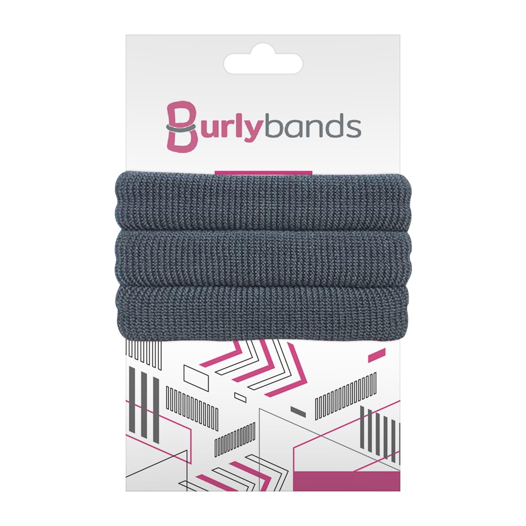 Burlybands Large Hair band, scrunchies for Thick Heavy or Curly Hair. No Damage Seamless Ponytail Holders Scrunchies Sports Thick Hair Ties - Hair Bands - Curly Hair Accessories (Dk Gray 3 Pcs)