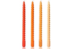 SIXLADYBRO Orange-Gradient Spiral Taper Candles for Home Decoration, 4 Pack 10 Inch Candlesticks for Dinner Party Holiday Fall Halloween and Harvest