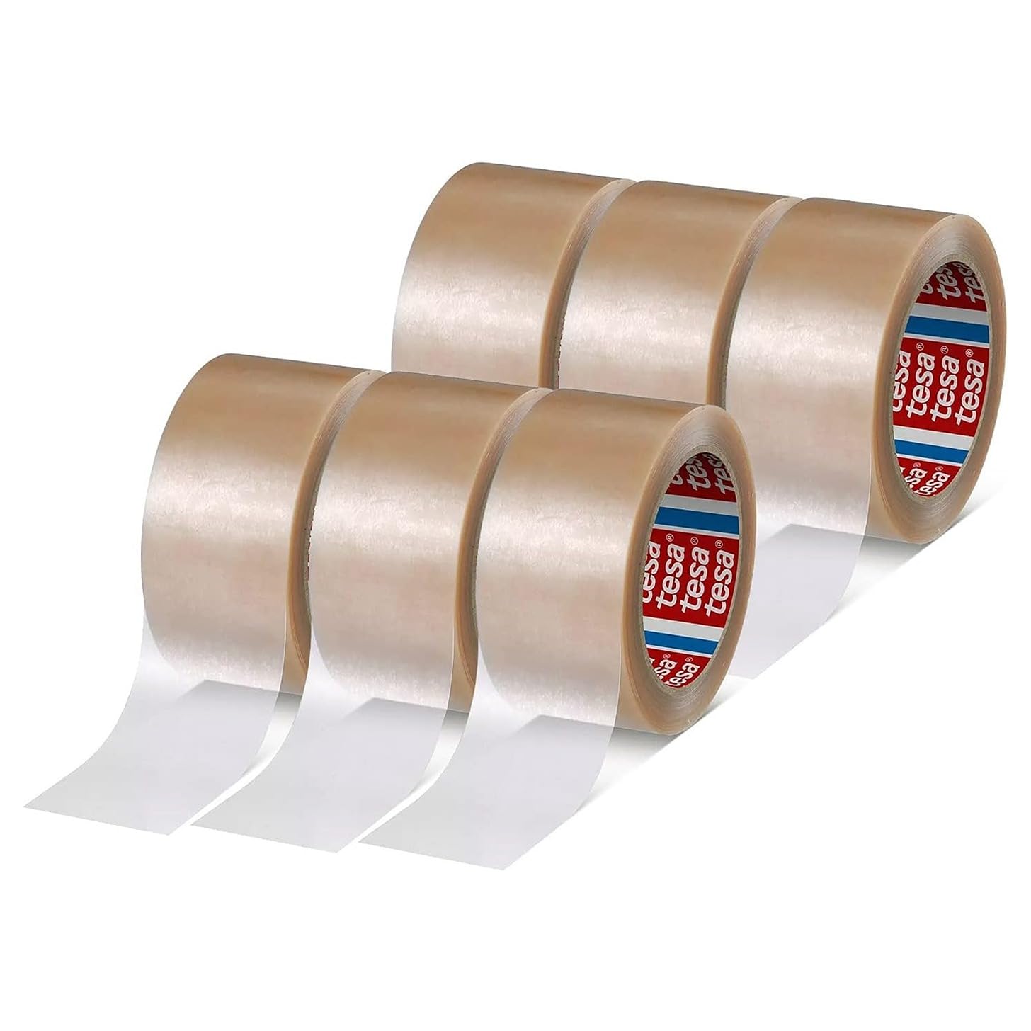 tesa Pack 4124 Premium PVC - Pack of 6 - PVC Film Parcel Tape - Shipping Tape for Medium to Heavy Parcels - Quiet Unrolling - Transparent - 66 m x 5 cm Each