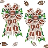 2PCS American Football Wreath Bows Football Bows Green White Plaids Burlap Bows for Wreath, Sports Fabric Linen Ribbon Bow for Super Bowl Party Home Indoor Outdoor Decoration Wreath Ornament Supplies