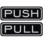 All Quality Classic Horizontal Push Pull Door Signs - Easy to Install | Durable Door Safety Signs (Black/Silver) - Large (1 Set)