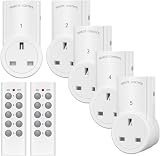 HBN Remote Control Plug Socket 13A 3120W 100ft Range 5 Pack Sockets & 2 Remotes