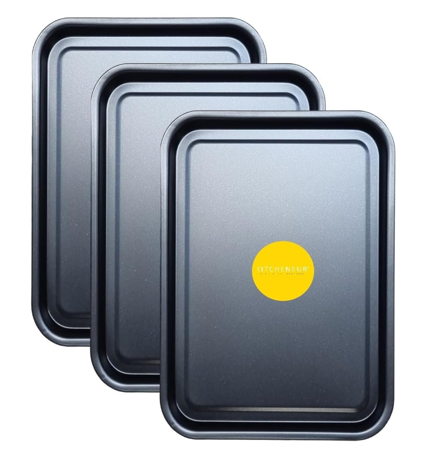 3-Pack Essential 35cm Baking Tray Set - Non-Stick Oven Trays Teflon™ Coated for Baking & Roasting Durable, Dishwasher Safe & Stackable Bakeware for Easy Cleaning & Space-Saving Storage by KITCHENEUR®