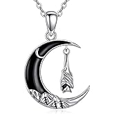 URONE Bat Necklace 925 Sterling Silver Moon Bat Pendant Necklace Gothic Halloween Jewelry Gifts for Women