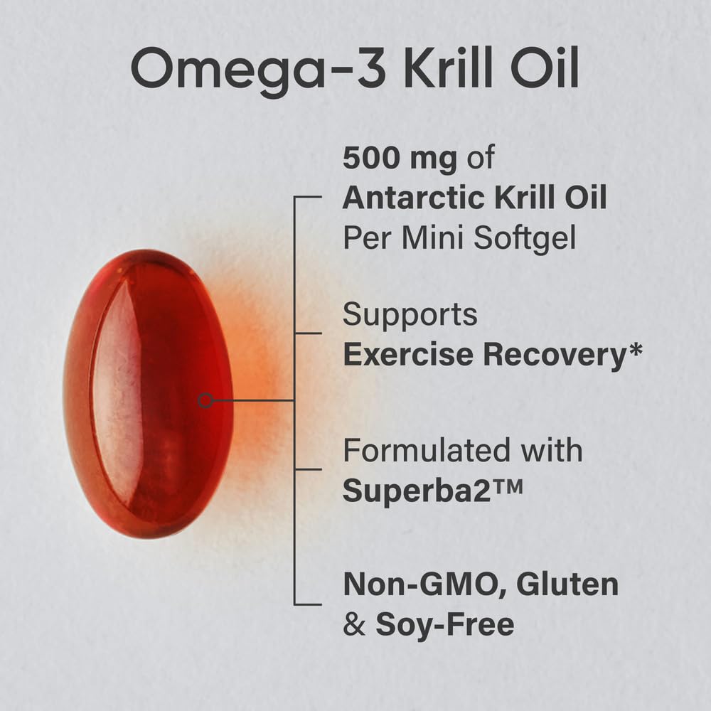 Sports Research® Omega-3 Krill Oil 500mg Mini Gels - Pure Antarctic Superba® Krill w/Choline, Phospholipids & Astaxanthin - MSC Certified Sustainable · Non-GMO · Gluten Free - 120 Count