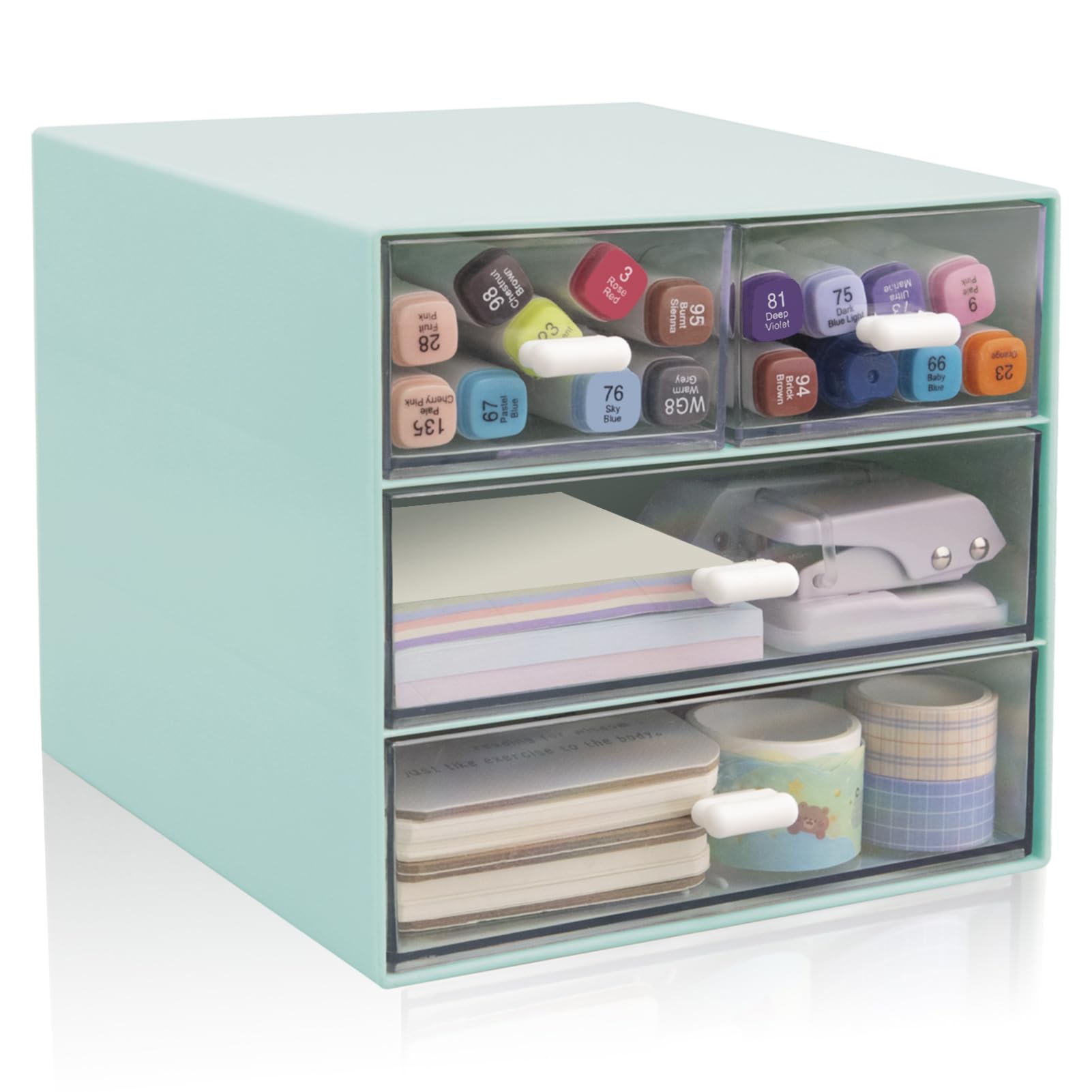 Photo 1 of Zyners Desk Organizer with Drawer, Office Organizer with 4 Drawers, Desk Storage Box for, Desktop, Dressing table, Office, School, Home, Plastic Box and 4 Acrylic Drawers(Blue)