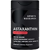Sports Research&reg; Icelandic Astaxanthin 12mg w/Coconut Oil, 60 Softgels | Triple Strength Antioxidant Supplement for Skin &amp; Eye Health Support* | Soy-Free, Non-GMO, Gluten-Free