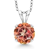 Gem Stone King 14K White Gold Ecstasy Mystic Topaz Pendant Necklace for Women | 1.00 Cttw | Gemstone November Birthstone | Round 6MM | With 18 Inch Silver Chain