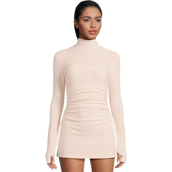 Norma Kamali Women's Long Sleeve Turtle Fishtail Mini Dress, Electric Blue  at Amazon Women's Clothing store