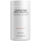 Codeage Grass Fed Beef Kidney Supplement - Freeze Dried, Non-Defatted, Desiccated Glandulars Nutrition Bovine Pills – Pasture Raised Beef Vitamins - Non-GMO -180 Capsules