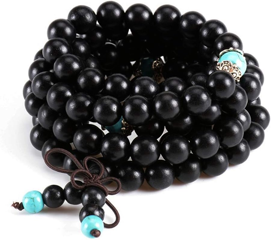 iZasky Prayer Beads Bracelet 108 8mm Original DIY Vintage Ebony Meditation Buddha Charm for Women Men Jewelry Gift