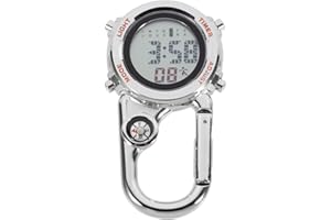 HANABASS Men's Outdoor Adventureclip Watch, Clip on Digital Carabiner Watch for Time and Direction Display Outdoor Sports, Silver, Novelty