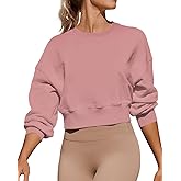 Joywayco Women's Long Sleeve Round Neck Cropped Sweatshirts Cute Loose Fit Pullover Tops