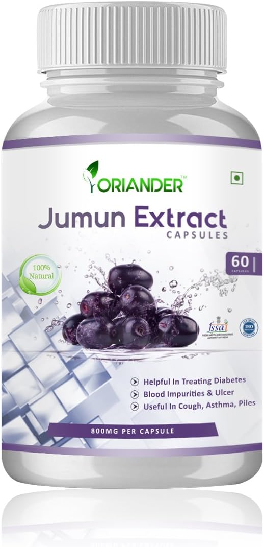 oriander 100% natural, pure & organic jamun extract 800 Mg 60 capsules (pack of 1)