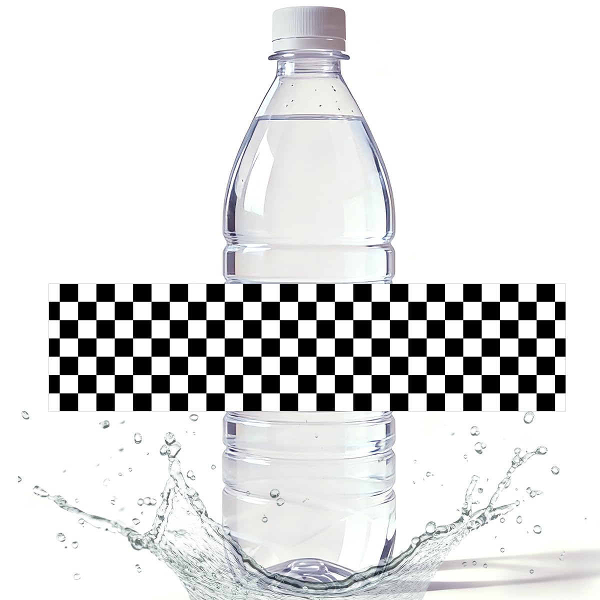 Photo 1 of 100PCS Checkered Water Bottle Label Race Car Decorations Water Bottle Labels Waterproof Race Car Bottles Stickers Decorations for Boy Man Birthday Welcome Party