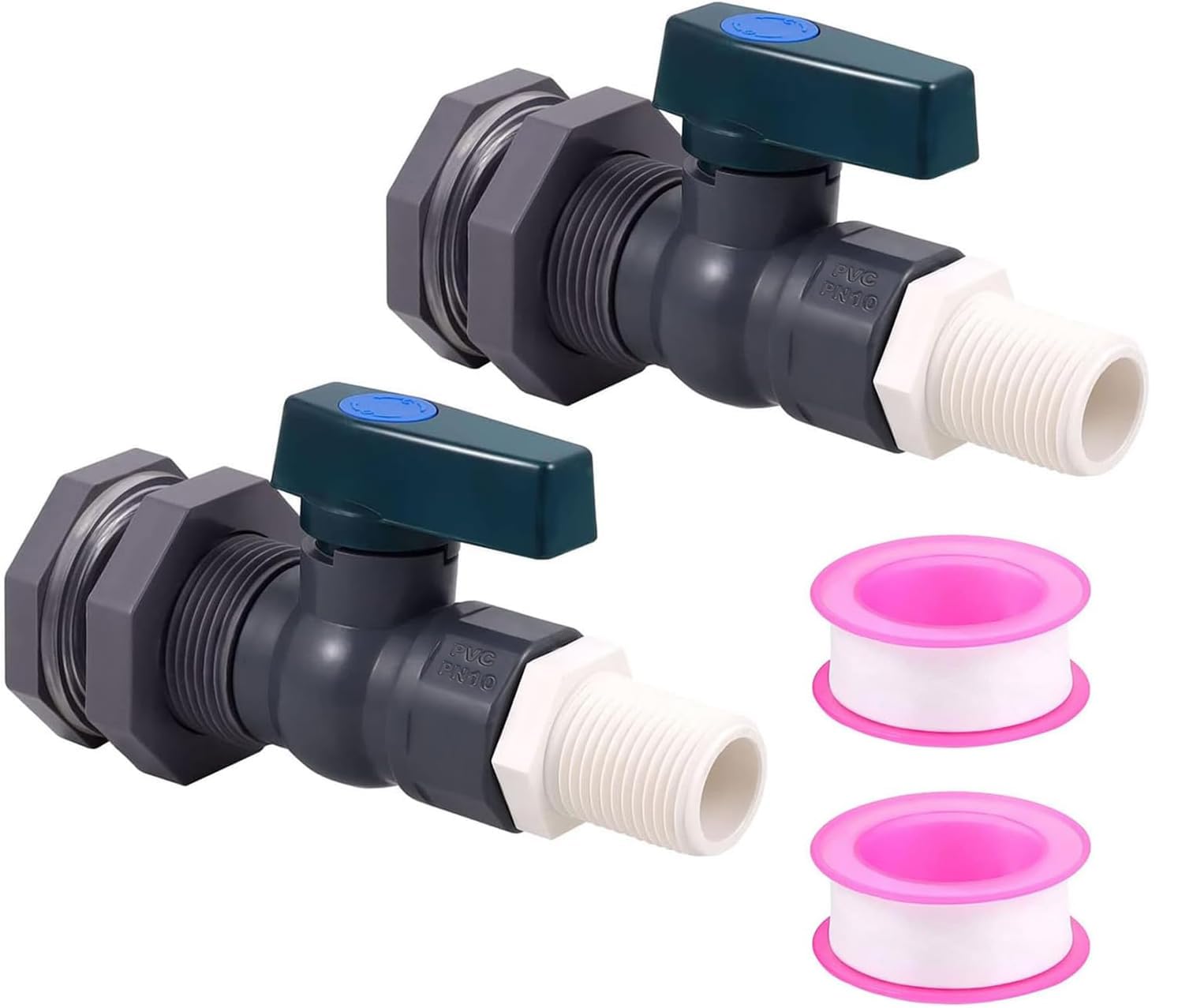 Photo 1 of 2 Pack PVC Rain Barrel Spigot Kit -3/4" Rain Barrel PVC Garden with Bulkhead Fitting Garden Hose Faucet Adapter and Thread Seal Tape for Water Tanks, Aquariums, Tubs, Pool, Garden Barrel
