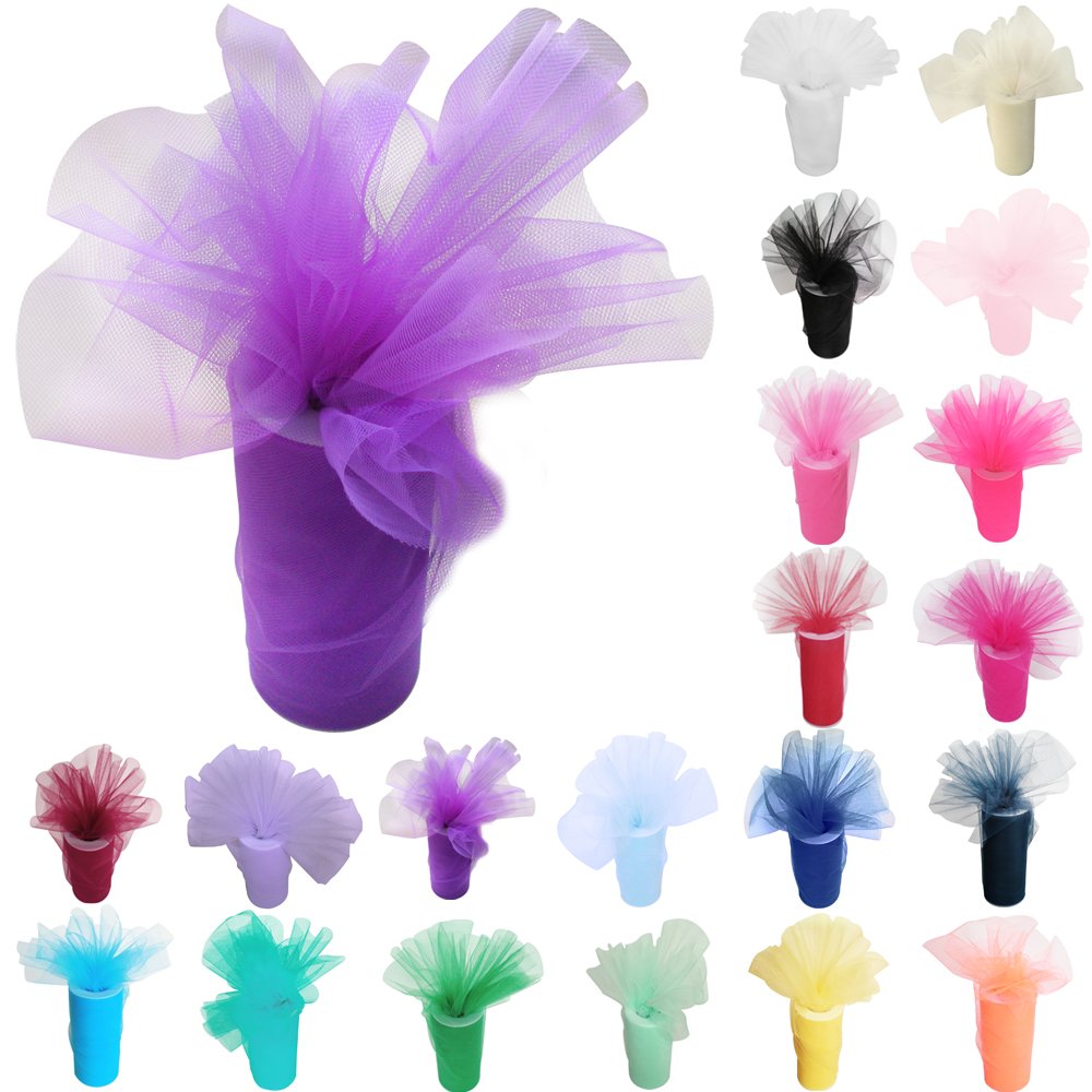 Time to Sparkle 6 Inchs x 25yards/75FT Tulle Roll Spool Tutu Party Birthday Wraping Crafts Bridal Bow Skirt Wedding Decor, Purple — image 1