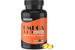 HOOLOO Omega 3 6 9 Fish Oil 3600mg, Burpless 180 Softgels,Triple Strength EPA & DHA Fatty Acids Support for Heart, Joints, Eyes, Brain Health