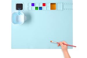 AWOKE Silicone Painting Mat - 20"X16" Silicone Art Mat with 1 Water Cup for Kids - Silcone Craft Mat has12 Color Dividers - 2 Paint Dividers (Blue)