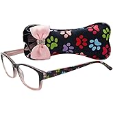 Select-A-Vision Dog Bone Square Reading Glasses w/Colorful Pawprints, Pink, +1.50