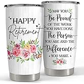 SANDJEST Happy Retirement Tumbler Stainless Steel Insulated Tumbler 20oz Retirement Gift for Women Retired Gifts Farewell Drinking Cups For Female Coworker Boss Colleague Friends