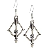 Crossbow Archer Charm Earrings, Handmade Antique Silver Bow and Arrow Archery Dangle Jewelry
