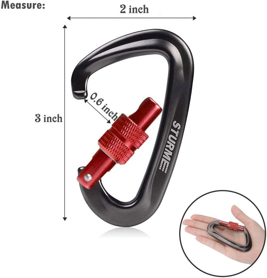 STURME Locking Carabiner Clip -12KN/2697lbs Aluminium Ultra Sturdy & Light, Screwgate Carabiner Heavy Duty for Hammocks Traveling Dog Leash and More (2 Pcs) : Sports & Outdoors