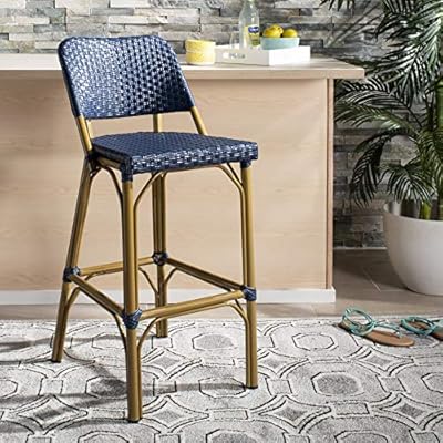 Safavieh Home Collection Deltana Navy Rattan Indoor/Outdoor Bar Stool, 61qN1gQGKrL