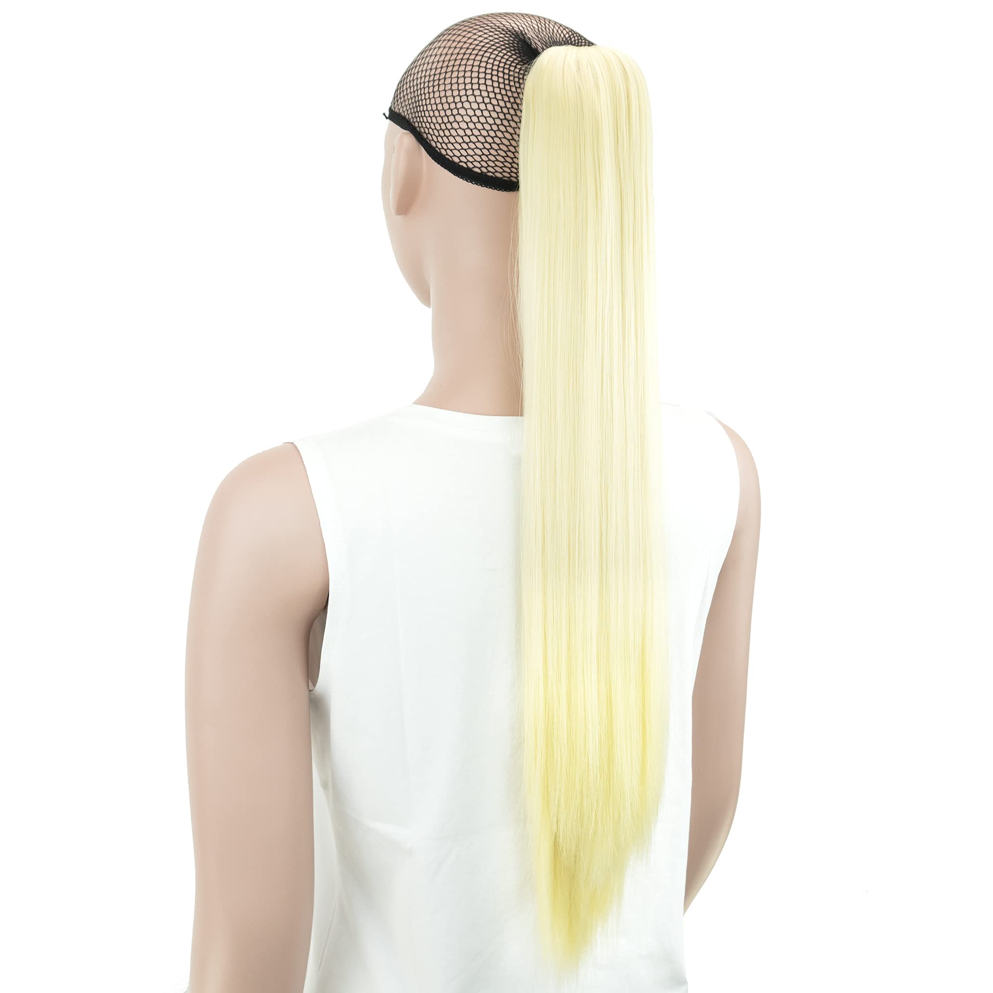 IMISSU Thick Straight Jaw Claw Ponytail Hair Pieces Extensions Pony Tail Clip in Hairpiece 24 Inches (Straight 613 Blonde)
