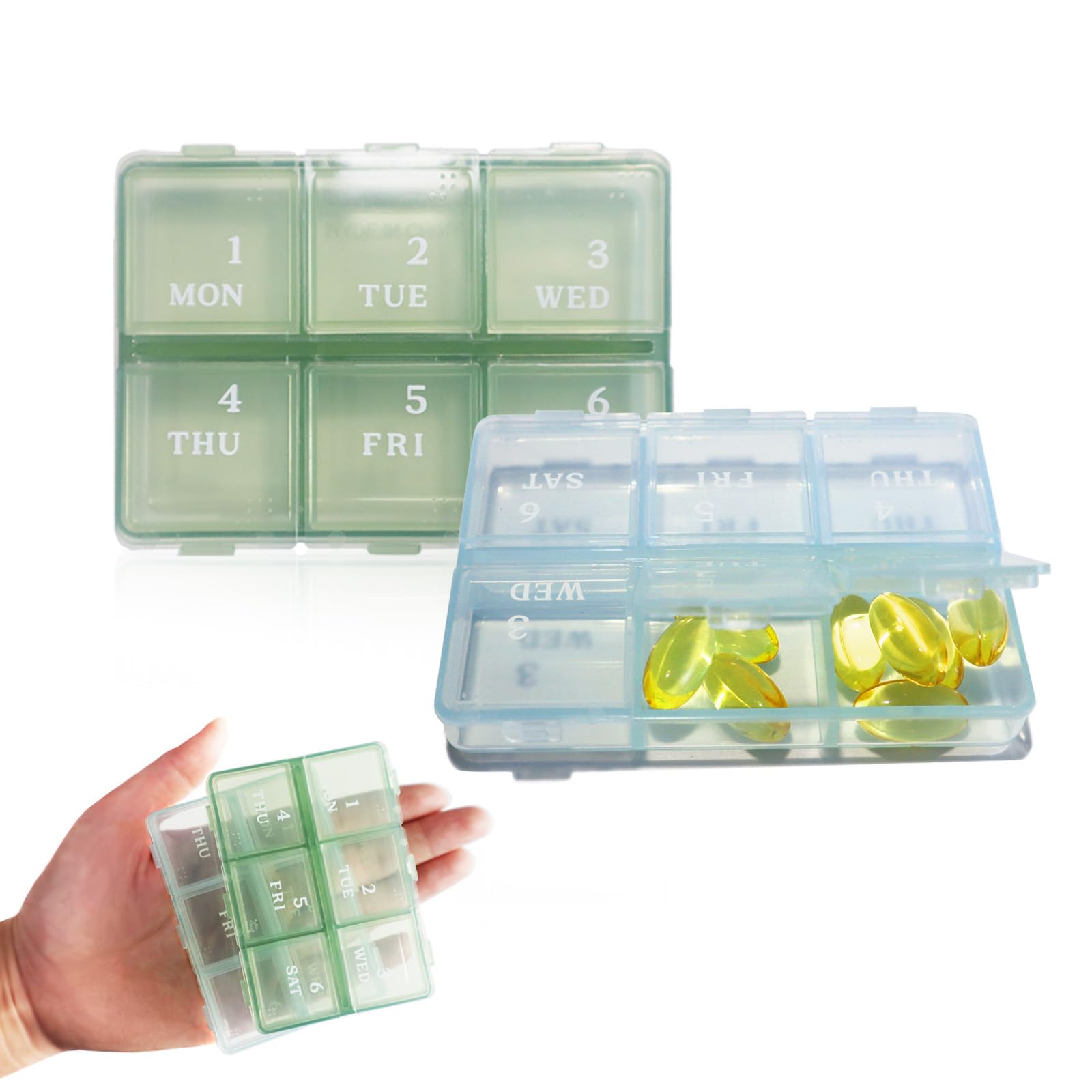 Photo 1 of 2 Pack Portable Small Pill Box Daily Pill Organizer, Travel Organizer for Pocket Purse, Daily Portable Medicine Vitamin Container, Fish Oil and Supplement Storage