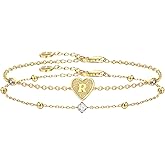 Cicy Bell Gold Heart Initial Bracelets for Women Gifts Dainty 18K Gold Plated Cubic Zirconia Personalized A-Z Name Chain Link Charm Bracelet Non Tarnish Birthday Jewelry Gifts for Her