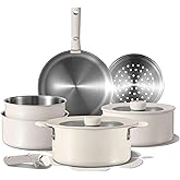 CAROTE 14pcs Pots and Pans Set, Stainless Steel Cookware Set Detachable Handle, Induction Kitchen Cookware Sets with Removable Handle, RV Cookware Set, Oven Safe, Camping Cookware, White