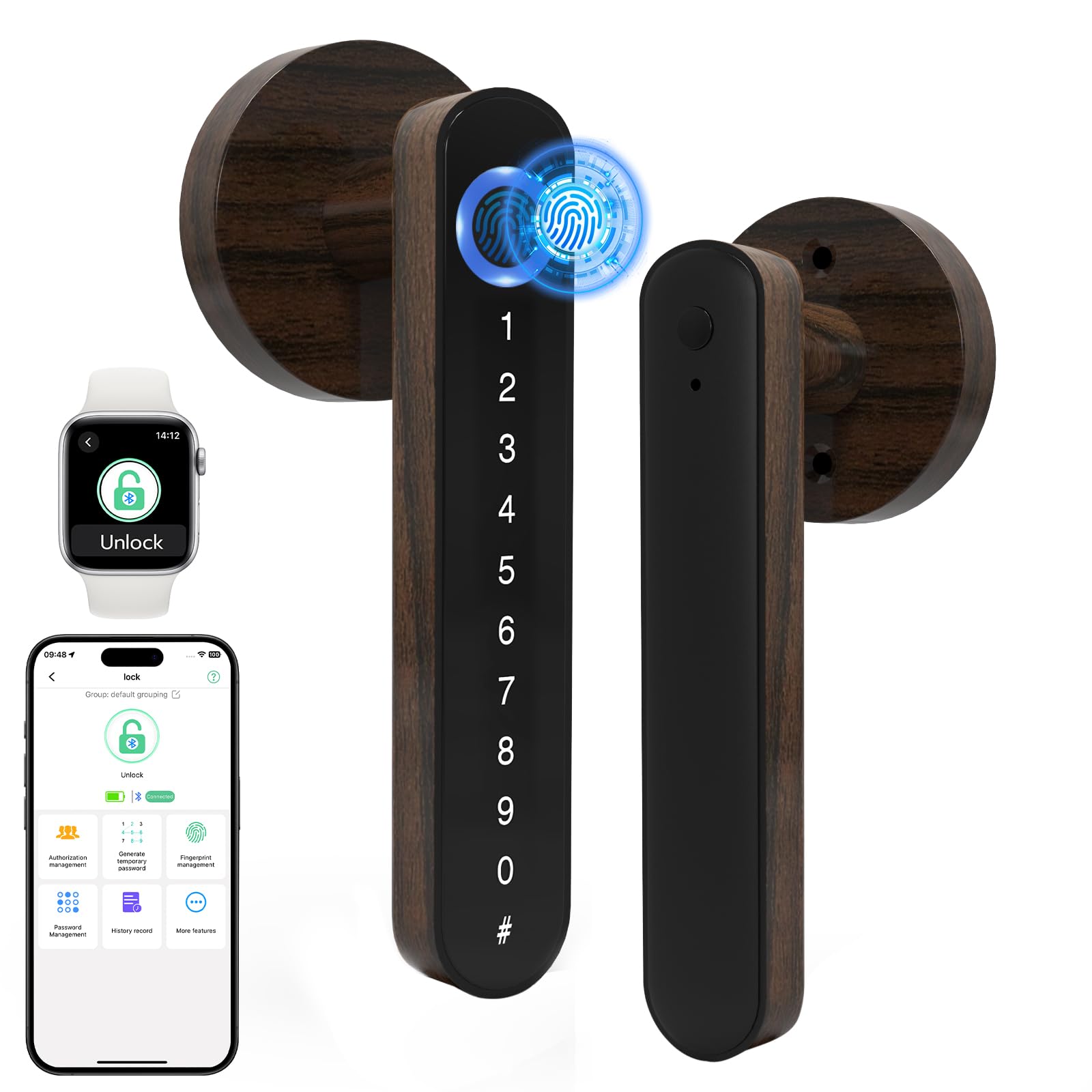 Eseesmart Smart Door Lock - Fingerprint Door Lock with Handle, 5-in-1 Smart Lock with Keypad Fingerprint Bluetooth APP Key, Digital Electronic Door Locks for Home Office Bedroom