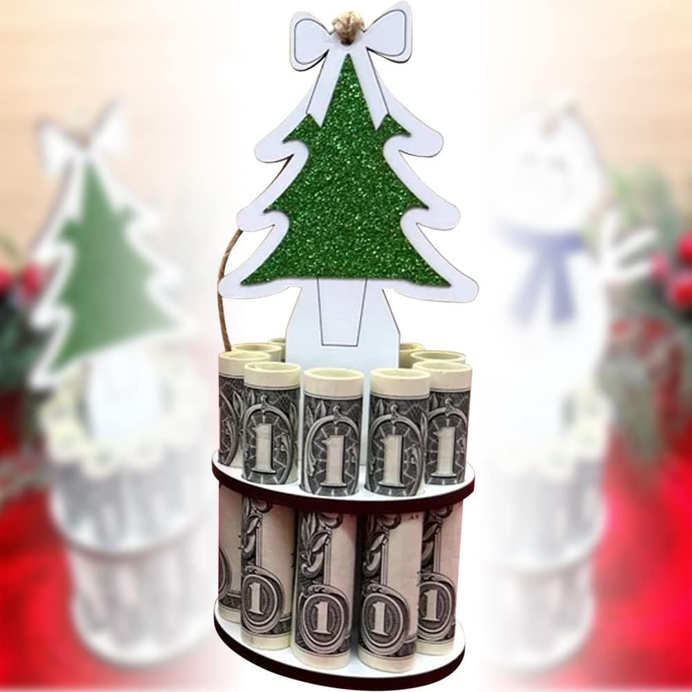 Tree Stands - Christmas Unique Money Holder, Money Cake Christmas Ornaments,Handmade Wooden Christmas Tree, Reindeer, Snowman Money Holder,Funny Ideas Gift for Family and Friends (Tree)