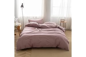 Face Two Face Bedding Duvet Cover Set 100% Washed Cotton Duvet Cover Linen Like Textured Breathable Durable Soft Comfy(Queen,