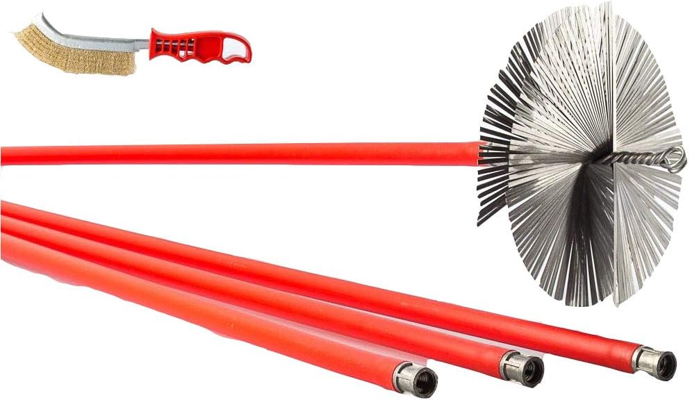 BARETTO Chimney Sweep Kit 10 Rods ( 33 ft ) + Brush 200mm ( 8