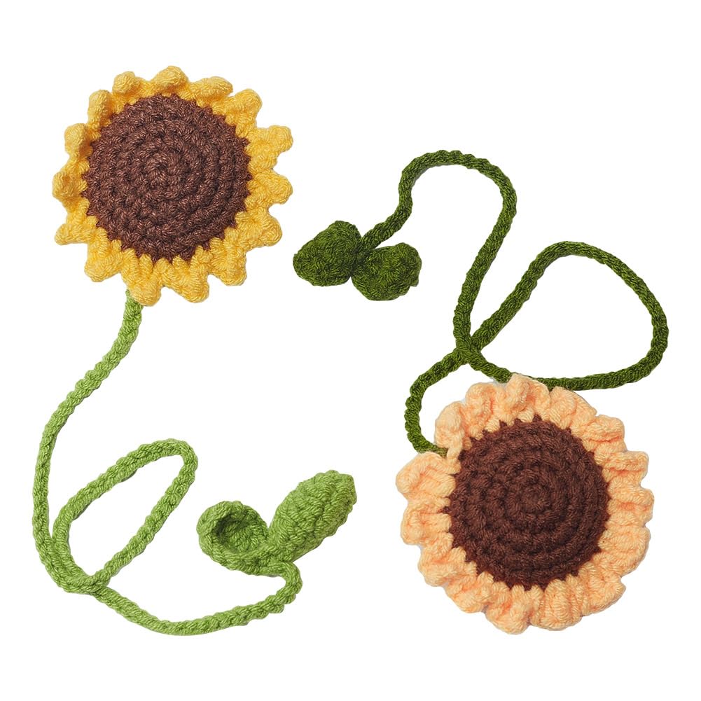 DELORIGIN 2pcs Sunflower Bookmarks 2 Styles Handmade Knitted Wool Bookmarks Curtain Ties Holdbacks Car Ornaments Flowers Book Marker Gifts for Students Teacher Readers Book Lovers Writers