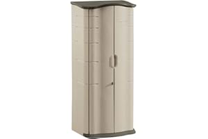 Rubbermaid Compact Vertical Resin Storage Shed With Floor (2 x 2.5 Ft), Weather Resistant, Beige/Brown, Organization for Home/Backyard/Garden Tools/Porch/Patio Cushions/Pool Chemicals/Toys